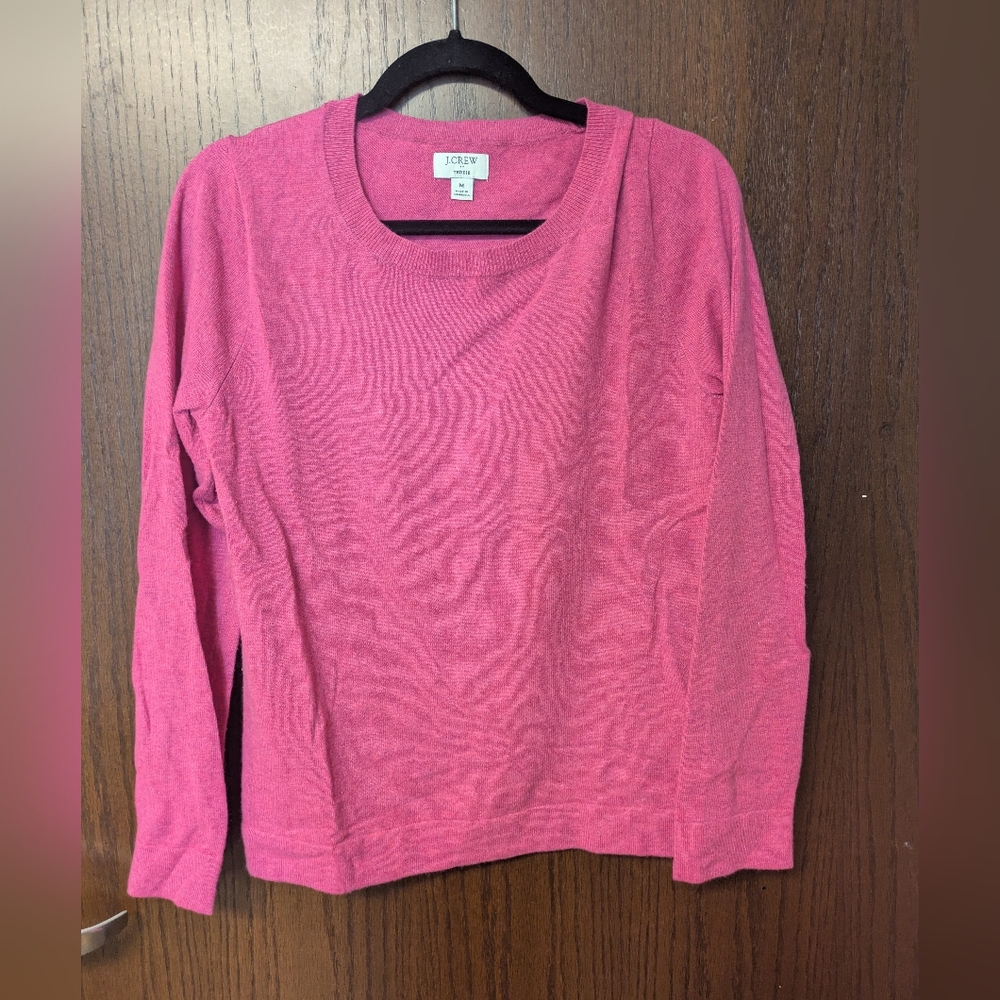 J.Crew Pink Crewneck Teddie Sweater Sz M Long Sleeve Pullover Cotton Lightweight